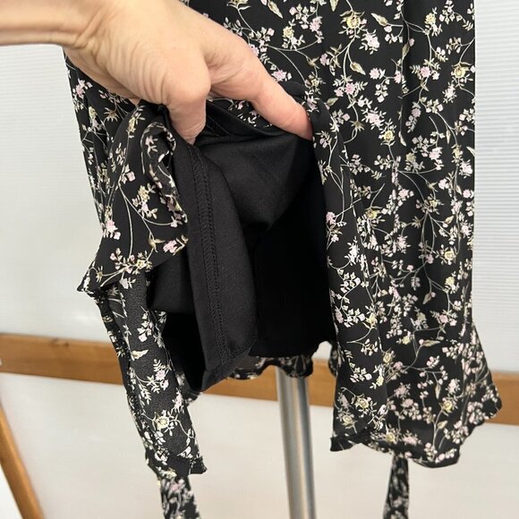 She + Sky Black Floral Ruffle Bottom Lined Mini Fit Flare A-Line Sun Dress Sz L - Picture 7 of 15